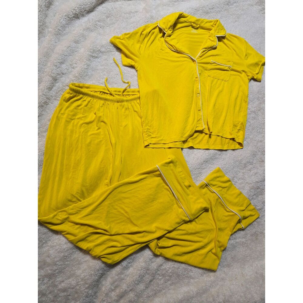 Aerie Lounge PJ Set Mustard Yellow Button Top Drawstring Pants Size XS XXS